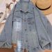 High-end Washed Light Blue Denim For Women, 2026 Spring New Korean Style Casual Loose Slim-fit Jacket_ecoleips.com
