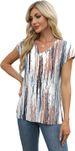 XIEERDUO Womens Tops V Neck Cap Sleeve Loose Fit Tee Shirts Summer Spring 2025 Eyelet/Printed_ecoleips.com