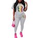 Women's Clothing Plus Size Color Block Striped T-Shirt And Wide Leg Pants Fashion Set European American Style Short Sleeve Burgundy_ecoleips.com
