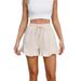 Women's Cotton And Linen Shorts Ruffled Elastic Waist Drawstring Casual Pants European American Style Clothing For Women_ecoleips.com