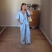 Women's Clothing Sweet Atmosphere Pure Color V Neck Bubble Short Sleeve Lace Up Trousers Suit_ecoleips.com