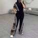 Leopard Print High Waisted Straight Leg Pants And Casual Short Sleeve T-Shirt Women's 2 Piece Set Comfortable Versatile Outfit_ecoleips.com