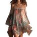 Floral Leopard Print Off-Shoulder Dress Fairy Like Pleated Summer One Shoulder Loose Vacay Style Short And Thin Women's Dress_ecoleips.com