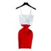 Women's Red White Color Block Spaghetti Strap V-Neck Twist Sundress Stretchy Ribbed Knit Bodycon Mini Dress Summer Party Dress_ecoleips.com