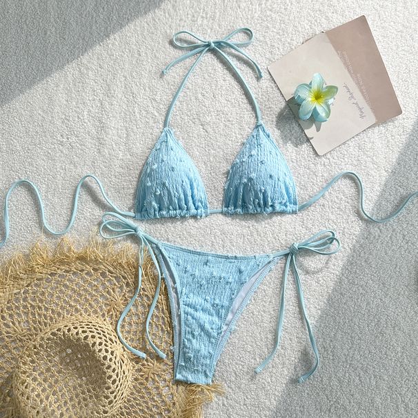 Women's Solid Color Two-Piece Bikini Set High-Waisted Bottoms Crop Top Tie-Front Beach Vacation Swimwear_ecoleips.com