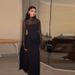 Women Elegant Sexy High Neck Sheer Mesh Paneled Long Dress New Arrival 2024 Fashion Casual Party Evening Cocktail Dress For Ladies_ecoleips.com