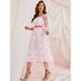 Spring/Summer U-Neck Mesh Mesh Printed Inner Lining Dress Belt_ecoleips.com