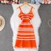 Women's Clothing Summer New Striped Knitted Dress Female Slim Sleeveless Backless Sexy Suspender Skirt_ecoleips.com