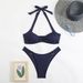 Solid Color Bikini Set - Sexy Low Back Ribbed Two-Piece Swimsuit For Women_ecoleips.com
