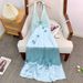 Lacema Butterfly Pearl French Holiday Style Heavy Industry Hanging Neck Blue Flower Satin Fairy Dress Summer_ecoleips.com