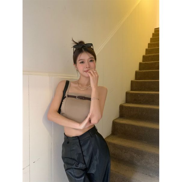 Hot Girl's Strapless Ultra-short Leather Strap Top, Stylish Design Women, Suitable For Summer Outerwear Or Layering,_ecoleips.com