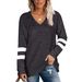 Clothing 2026 Cross-Border Trade European And American Women's Long Sleeve Color-Block V-Neck Loose Casual_ecoleips.com