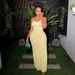 Women's Dress European American Style Suspender Backless Solid Color Popcorn Style_ecoleips.com