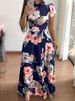 Aria Basics Aria Basics 2025 Autumn New European And American Style Floral Print Short Sleeve Flared Dress For Women_ecoleips.com