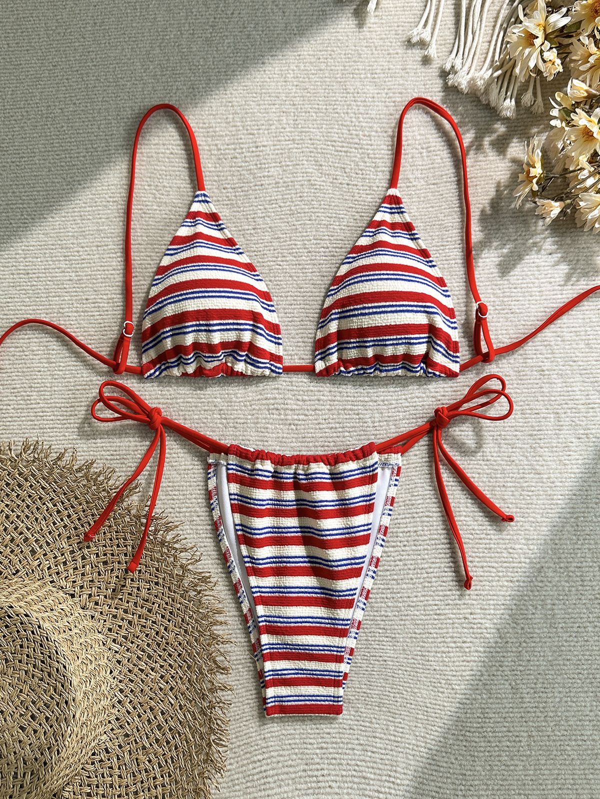 Trendy Striped Bikini Set - Soft Towel Fabric, Comfortable & Stylish For Women's Beach Vacation_ecoleips.com