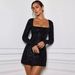 Elegant Square Neck Sequin Party Dress – Glamorous Bodycon Mini Dress For Women (Gold/Black, S/M/L/Xl)_ecoleips.com