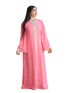 Boho Chic Pink Gold-Embroidered Maxi Dress – Floral Print Ethnic Tunic Dress For Women, Lightweight Polyester Blend, S-XXL_ecoleips.com