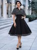 Women's Vintage Houndstooth Capelet A-Line Dress Retro 1950s Swing Dress With Cape For Party &Cocktail_ecoleips.com