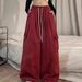 Aria Basics American Retro Dopamine Work For Women, Style Wide-leg Straight Pants With Belt And Multiple Pockets, Casual Long Pants,_ecoleips.com