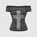 Summer New Retro American Cross Rhinestone Off-Shoulder Top for Women Slim Fit Short Sleeve Hot Girl Trendy Casual Top_ecoleips.com