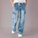 Women's Clothing Straight Jeans Casual Lace Up Multi Pocket Functional Overalls_ecoleips.com