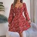 Real Shot Of 2026 Spring/Summer European And American Casual Sexy Lace-up Square-neck Floral Long-sleeve A-line Dress._ecoleips.com