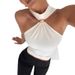 Spring/Summer Women's Clothing: Elastic Vest With High Collar, Metal Rings, Sleeveless Design, Open Shoulders_ecoleips.com