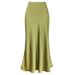 Elegant High-Waisted Mermaid Skirt – Flowy A-Line Midi Skirt With Smooth Acetate Fabric, Black/Beige/Apricot/Brown/Pink, S/M/L/XL/XXL_ecoleips.com