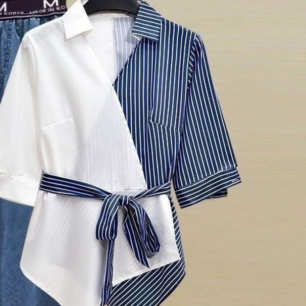 Women's Clothing Female Splicing Two Piece Shirt Slim Matching Two Piece Suit_ecoleips.com