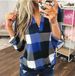Women's Clothing Plaid Shirts Printed V Neck Long Sleeved Tops Shirts_ecoleips.com