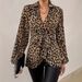 Women's Clothing long sleeved tops spring new leopard print lace up V neck temperament long sleeved shirt_ecoleips.com