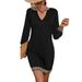 Women's Clothing V Neck Long Sleeve New A Line Dress_ecoleips.com