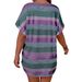 Plus Size V-Neck Short Sleeve Striped Casual Women's T-Shirt_ecoleips.com