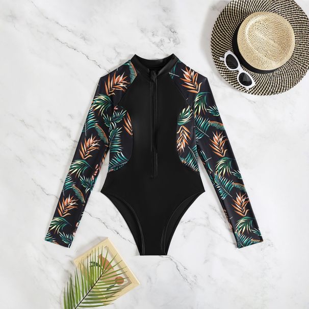Aria Basics 2025 Cross-border European And American Foreign Trade One-piece Long-sleeve Surfing Sun Protection Swimsuit,_ecoleips.com