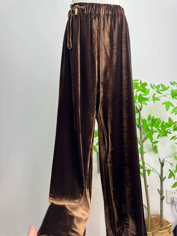 Purple Velvet Wide-leg Pants For Women, New Spring And Autumn High-waisted Versatile Slim-fit Casual Pants, Simple Long_ecoleips.com