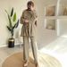 Women's Clothing Solid Color Drawstring Loose Tops Casual Trousers Two Piece Set_ecoleips.com