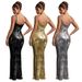 Women's Clothing Party Evening Dress Sequined Suspender Dress Long Skirt_ecoleips.com