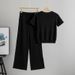 Women's Clothing Summer Off Shoulder Knitted Short Sleeved Tops Fashionable And Casual Wide Leg Pants Slimming Sports Two Piece Suits_ecoleips.com