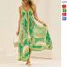 2025 New Spring Summer Off-Shoulder V-Neck Women's Printed Fairy Long Elegant Dress With Flared Hem_ecoleips.com