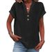 Summer Solid-Color Stand-Up Collar Button Short-Sleeved Women's Shirt_ecoleips.com
