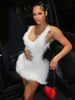 Hugcitar 2025 White Furry Slips Backless Zip Up Sexy Slim Mini Dress Fall Winter Women Fashion Clothes Birthday Party Festival_ecoleips.com
