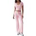Spring And Summer Women's Wear Y2k Sporty Casual Style U-Neck T-Shirt And Long Pants Knitted Two-Piece Set_ecoleips.com