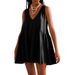 Women's Solid Color V Neck Sleeveless Panel Ruched Bodycon Mini Dress – Casual Summer Gown 2026_ecoleips.com