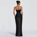Elegant Strapless Bodycon Bandage Dress For Women, Sleeveless Backless Midi Dress With Contrast Panels_ecoleips.com