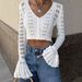 Women's Clothing Hot Girl Hollow Knitted Cardigan Women's Clothing New Solid Color Long Sleeve V Neck Solid Color Short Knitted Top_ecoleips.com