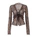 Leopard Print Mesh See Through Top For Women Sexy Tie Front American Style Fashionable Summer Clothing_ecoleips.com