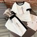 Women's French Minimalist Parisian Style Summer Casual Top And Shorts Set Short Sleeved Print Two Piece_ecoleips.com