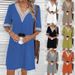Women's Clothing Lace V Neck Mid Sleeve Loose Casual Dress_ecoleips.com
