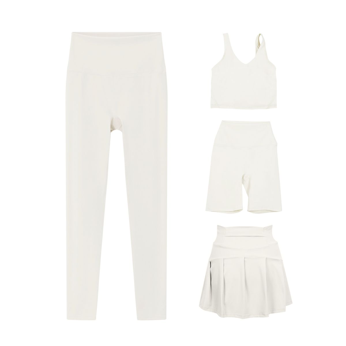 U Shaped Vest Cropped Pants Shorts And Skirt Four Piece Set For Women Slim Fit Stretchy Sportswear_ecoleips.com