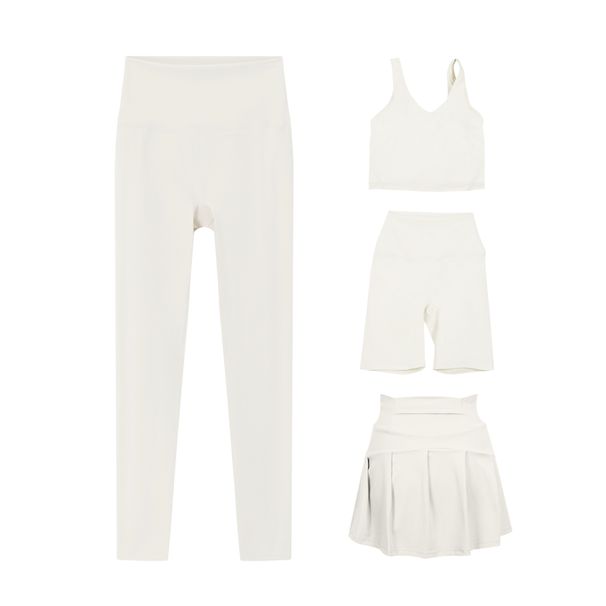 U Shaped Vest Cropped Pants Shorts And Skirt Four Piece Set For Women Slim Fit Stretchy Sportswear_ecoleips.com